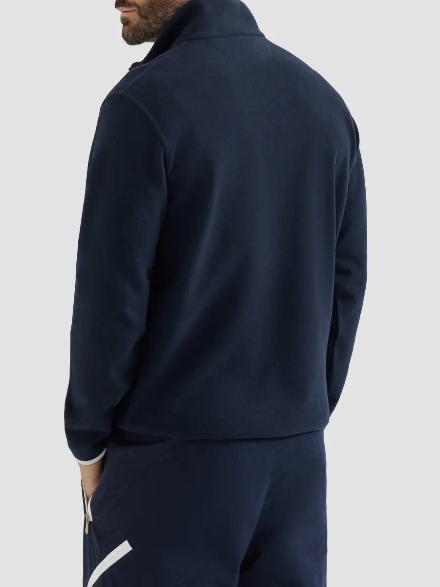 Brunello Cucinelli Men's Techno Cashmere and Cotton Sweatshirt with Half Zip - Navy Blue | Thumbnail 4 Brunello Cucinelli Men's Techno Cashmere and Cotton Sweatshirt with Half Zip - Navy Blue | Thumbnail 4