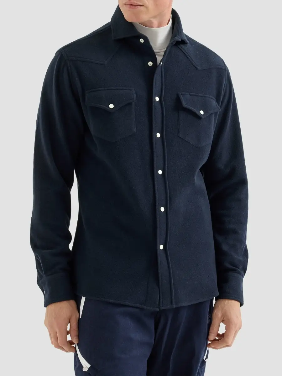 Brunello Cucinelli Men's Techno Cashmere and Cotton Western Shirt | Thumbnail 3 Brunello Cucinelli Men's Techno Cashmere and Cotton Western Shirt | Thumbnail 3