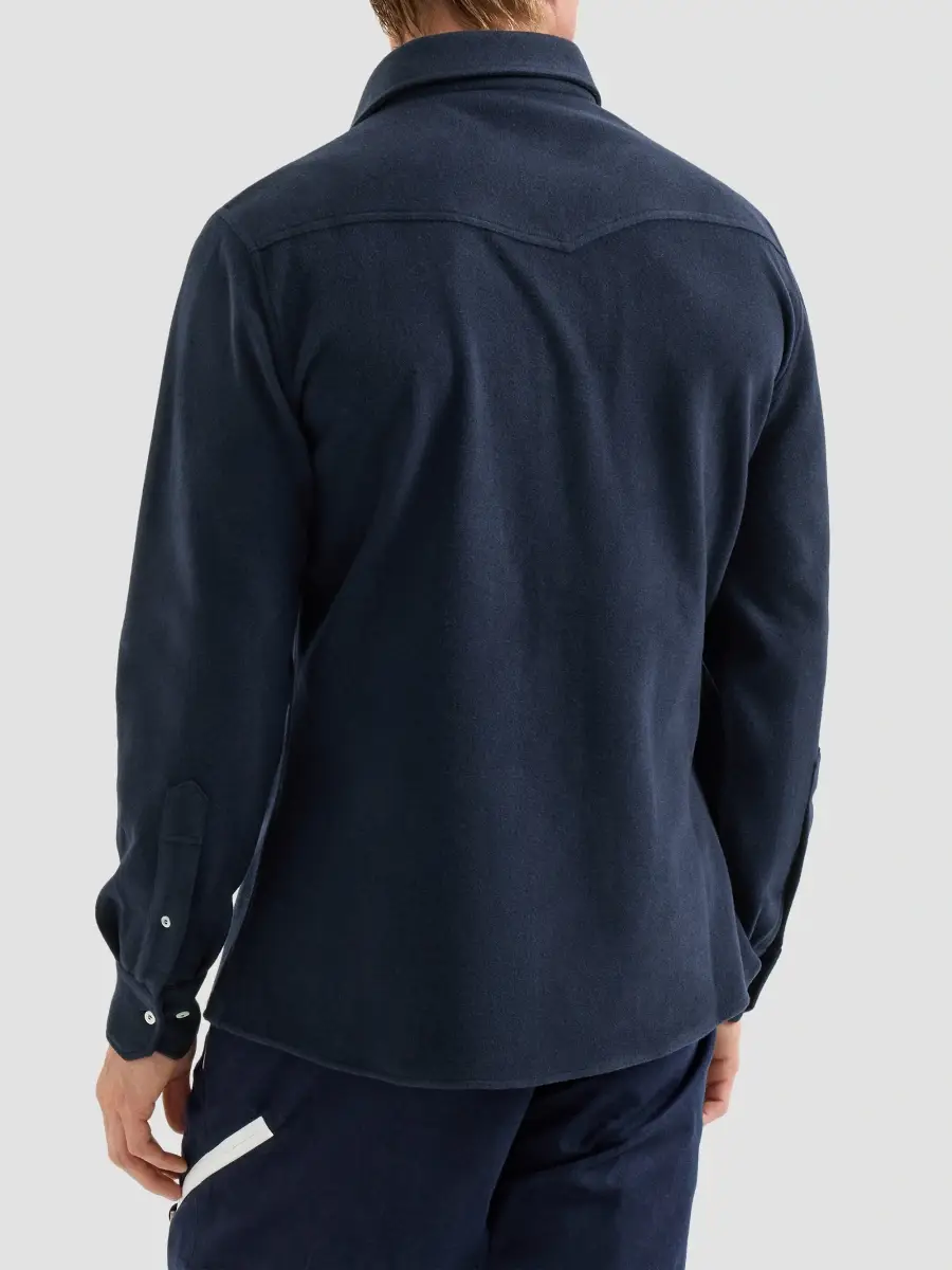 Brunello Cucinelli Men's Techno Cashmere and Cotton Western Shirt | Thumbnail 4 Brunello Cucinelli Men's Techno Cashmere and Cotton Western Shirt | Thumbnail 4