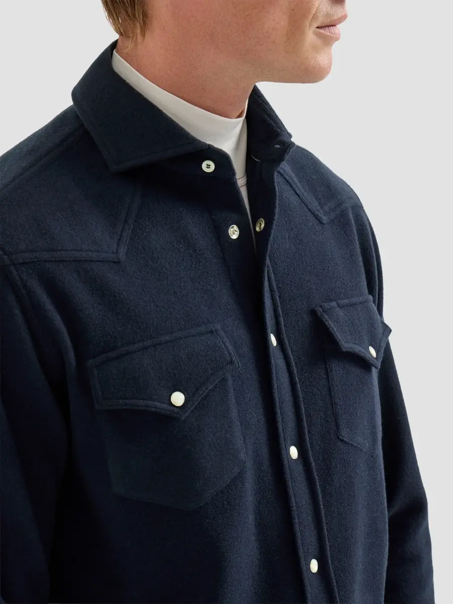 Brunello Cucinelli Men's Techno Cashmere and Cotton Western Shirt | Thumbnail 5 Brunello Cucinelli Men's Techno Cashmere and Cotton Western Shirt | Thumbnail 5