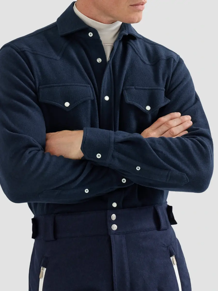 Brunello Cucinelli Men's Techno Cashmere and Cotton Western Shirt | Thumbnail 6 Brunello Cucinelli Men's Techno Cashmere and Cotton Western Shirt | Thumbnail 6