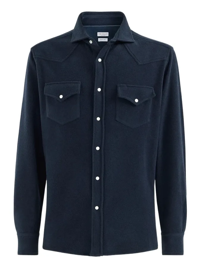 Brunello Cucinelli Men's Techno Cashmere and Cotton Western Shirt