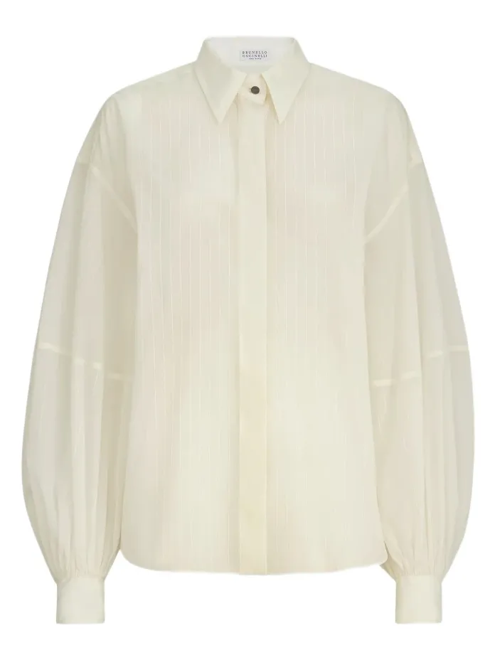 Women's Silk Sparkling Pinstripe Shirt with Monili - White Women's Silk Sparkling Pinstripe Shirt with Monili - White