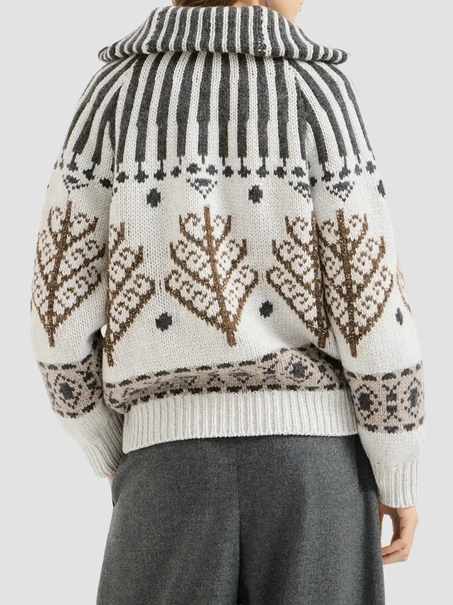 Brunello Cucinelli Women's Cashmere and Mohair Nordic Heritage High-Neck Cardigan | Thumbnail 4 Brunello Cucinelli Women's Cashmere and Mohair Nordic Heritage High-Neck Cardigan | Thumbnail 4