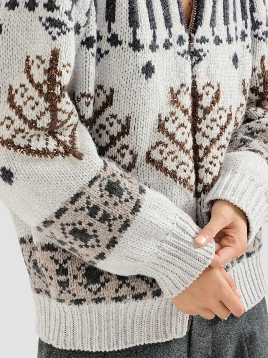 Brunello Cucinelli Women's Cashmere and Mohair Nordic Heritage High-Neck Cardigan | Thumbnail 5 Brunello Cucinelli Women's Cashmere and Mohair Nordic Heritage High-Neck Cardigan | Thumbnail 5