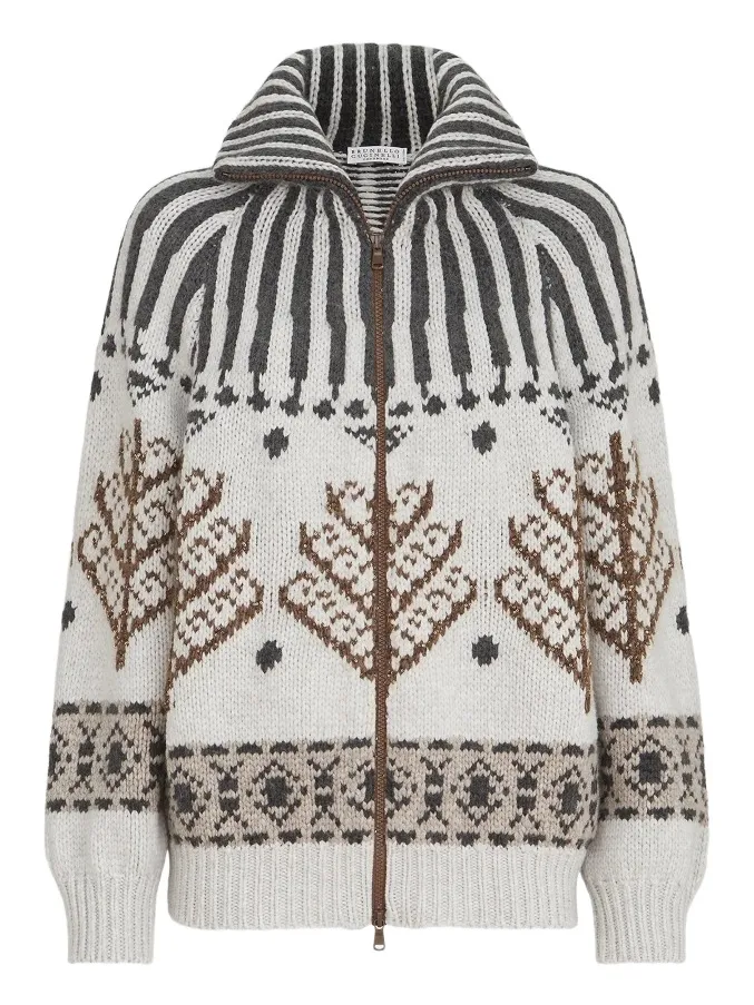 Women's Cashmere and Mohair Nordic Heritage High-Neck Cardigan Women's Cashmere and Mohair Nordic Heritage High-Neck Cardigan