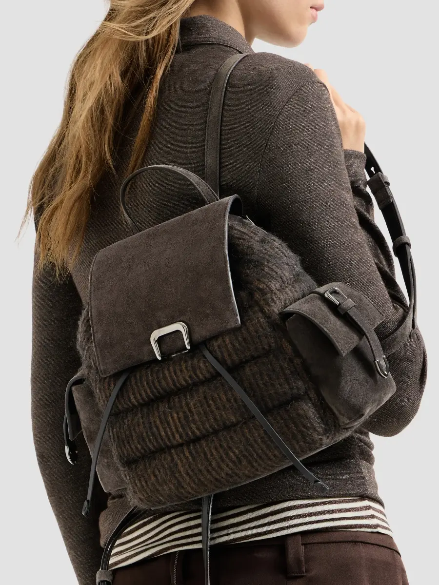 Brunello Cucinelli Women's Sartorial Backpack in Mohair and Wool Knit - Pepper | Thumbnail 2