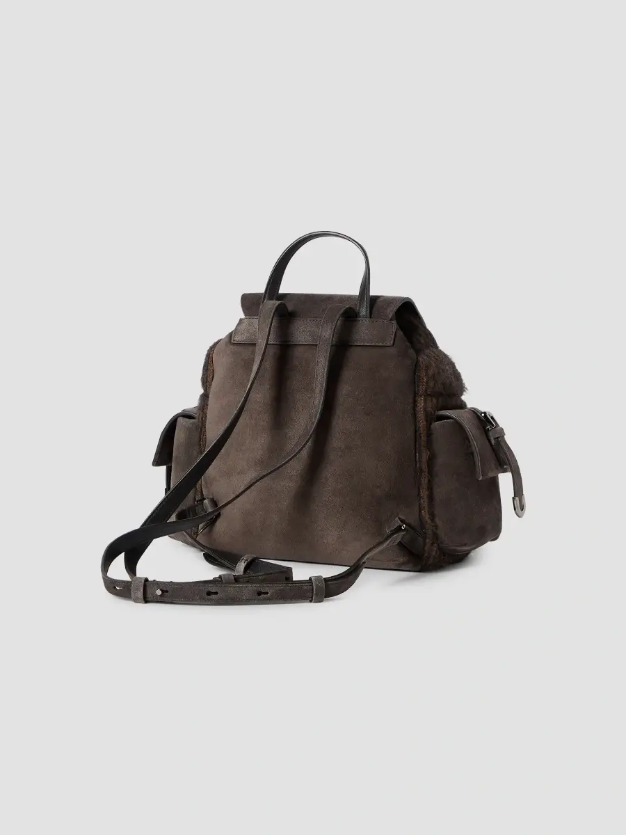 Brunello Cucinelli Women's Sartorial Backpack in Mohair and Wool Knit - Pepper | Thumbnail 3