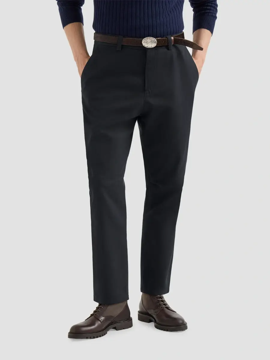 Brunello Cucinelli Men's Cotton and Virgin Wool Gabardine Ergonomic Trousers | Thumbnail 2 Brunello Cucinelli Men's Cotton and Virgin Wool Gabardine Ergonomic Trousers | Thumbnail 2