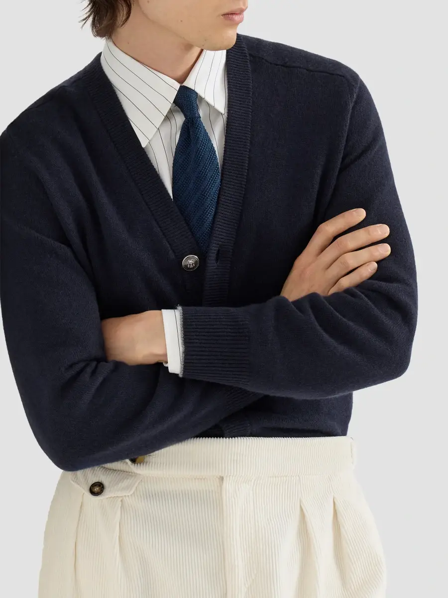 Brunello Cucinelli Men's Cashmere Cardigan with Metal Buttons - Navy Blue | Thumbnail 4 Brunello Cucinelli Men's Cashmere Cardigan with Metal Buttons - Navy Blue | Thumbnail 4