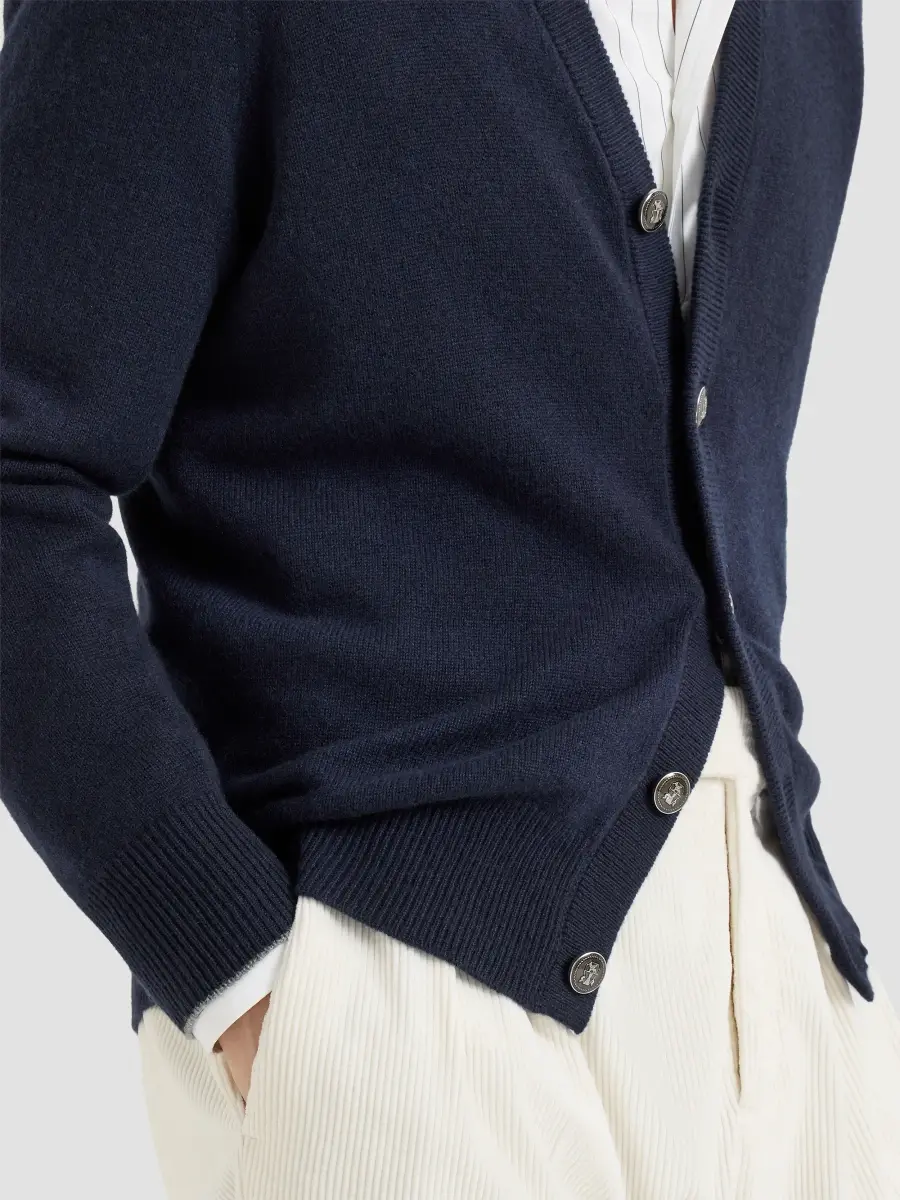 Brunello Cucinelli Men's Cashmere Cardigan with Metal Buttons - Navy Blue | Thumbnail 5 Brunello Cucinelli Men's Cashmere Cardigan with Metal Buttons - Navy Blue | Thumbnail 5