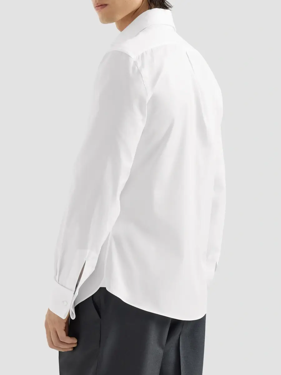 Brunello Cucinelli Men's Sea Island Cotton Twill Shirt with Italian Collar - White | Thumbnail 4 Brunello Cucinelli Men's Sea Island Cotton Twill Shirt with Italian Collar - White | Thumbnail 4