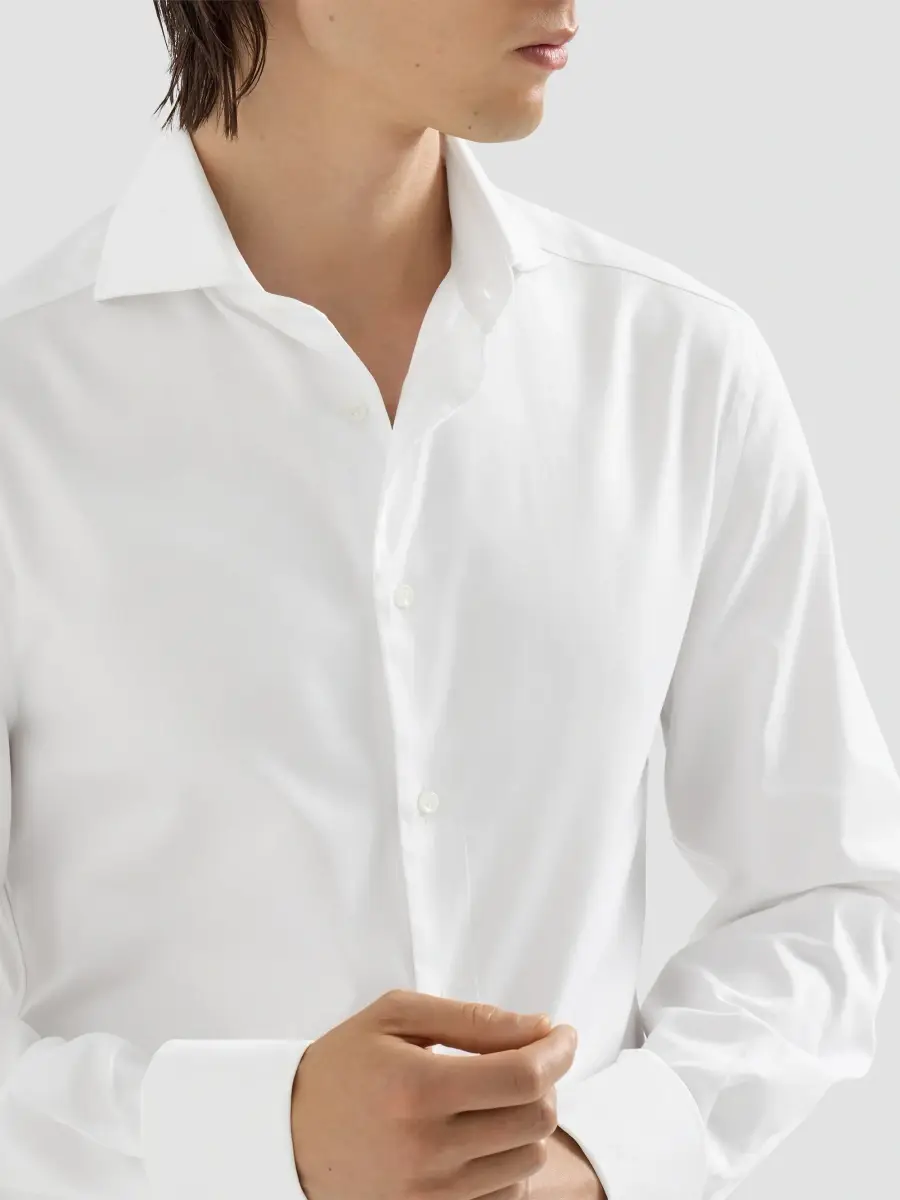 Brunello Cucinelli Men's Sea Island Cotton Twill Shirt with Italian Collar - White | Thumbnail 5 Brunello Cucinelli Men's Sea Island Cotton Twill Shirt with Italian Collar - White | Thumbnail 5