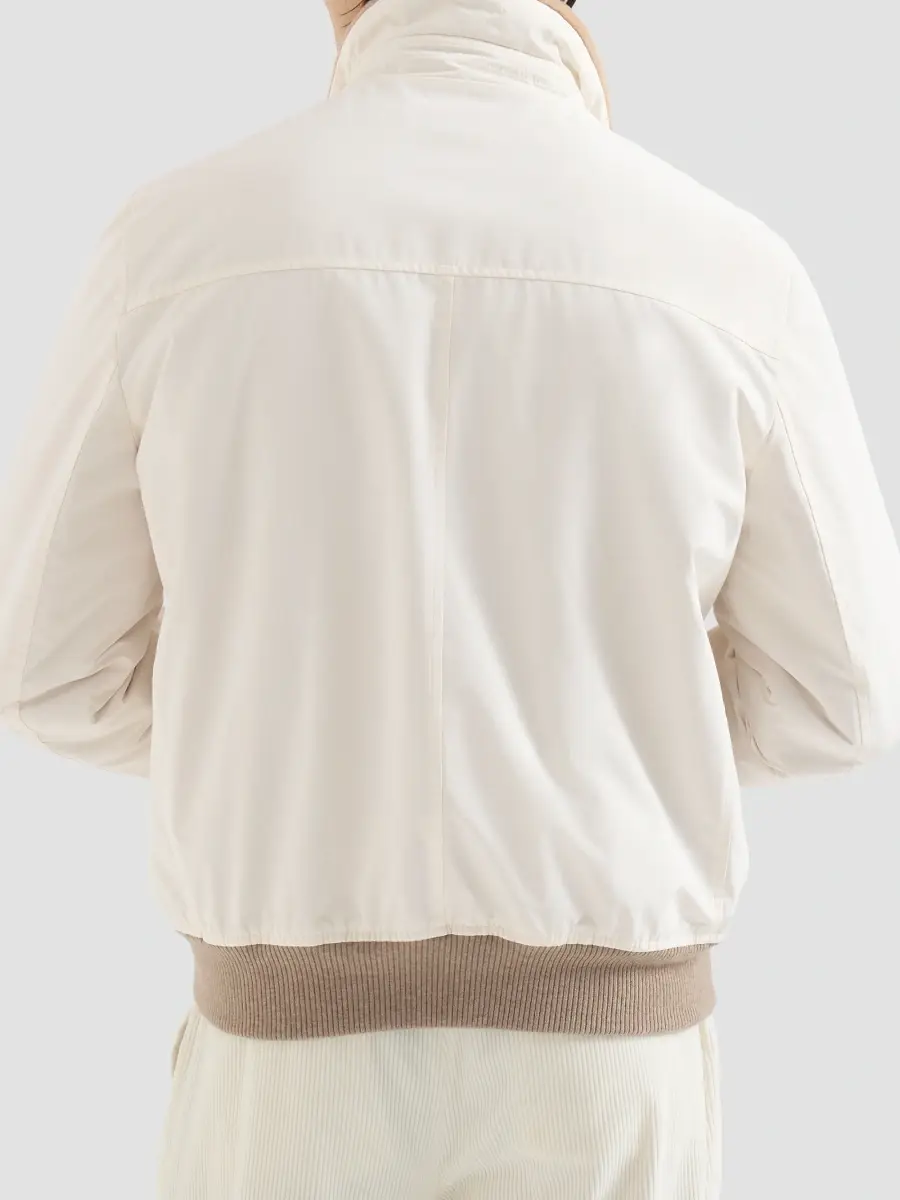 Brunello Cucinelli Men's Bonded Nylon Aviator Jacket with Shearling Lining - White | Thumbnail 4 Brunello Cucinelli Men's Bonded Nylon Aviator Jacket with Shearling Lining - White | Thumbnail 4