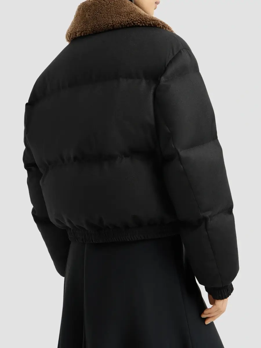 Brunello Cucinelli Women's Bonded Virgin Wool Down Coat with Shearling Collar and Shiny Zipper Pull | Thumbnail 4