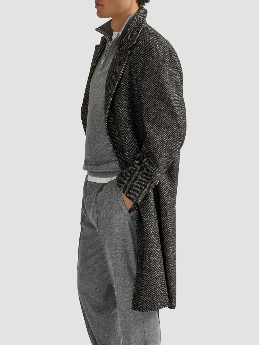 Brunello Cucinelli Men's Virgin Wool and Alpaca Chevron Coat with Metal Buttons - Dark Grey | Thumbnail 4 Brunello Cucinelli Men's Virgin Wool and Alpaca Chevron Coat with Metal Buttons - Dark Grey | Thumbnail 4