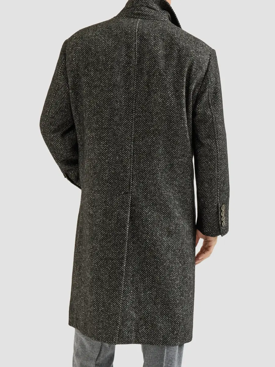 Brunello Cucinelli Men's Virgin Wool and Alpaca Chevron Coat with Metal Buttons - Dark Grey | Thumbnail 5 Brunello Cucinelli Men's Virgin Wool and Alpaca Chevron Coat with Metal Buttons - Dark Grey | Thumbnail 5