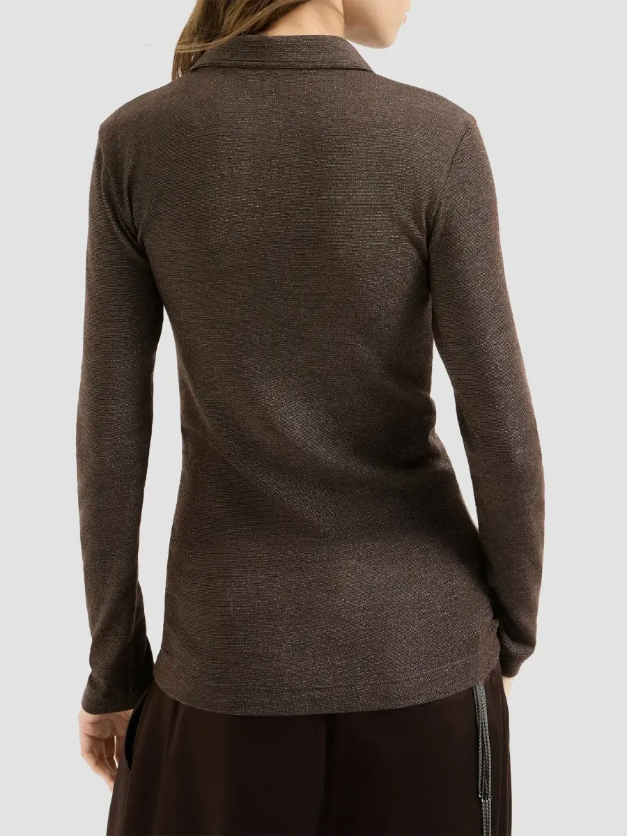 Brunello Cucinelli Women's Sparkling Virgin Wool Jersey Polo Shirt | Thumbnail 3 Brunello Cucinelli Women's Sparkling Virgin Wool Jersey Polo Shirt | Thumbnail 3