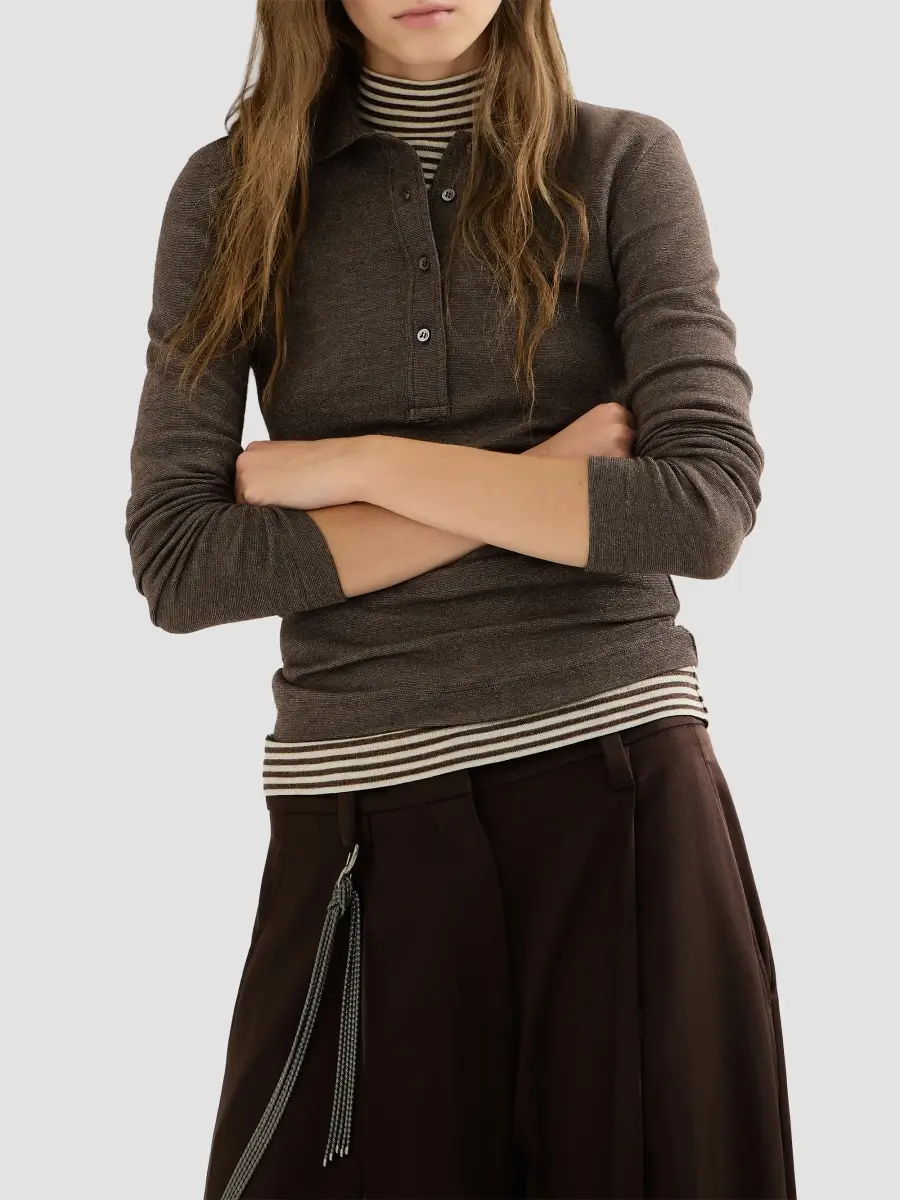 Brunello Cucinelli Women's Sparkling Virgin Wool Jersey Polo Shirt | Thumbnail 4 Brunello Cucinelli Women's Sparkling Virgin Wool Jersey Polo Shirt | Thumbnail 4