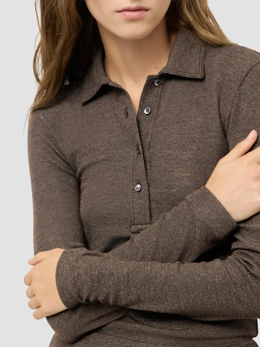 Brunello Cucinelli Women's Sparkling Virgin Wool Jersey Polo Shirt | Thumbnail 5 Brunello Cucinelli Women's Sparkling Virgin Wool Jersey Polo Shirt | Thumbnail 5