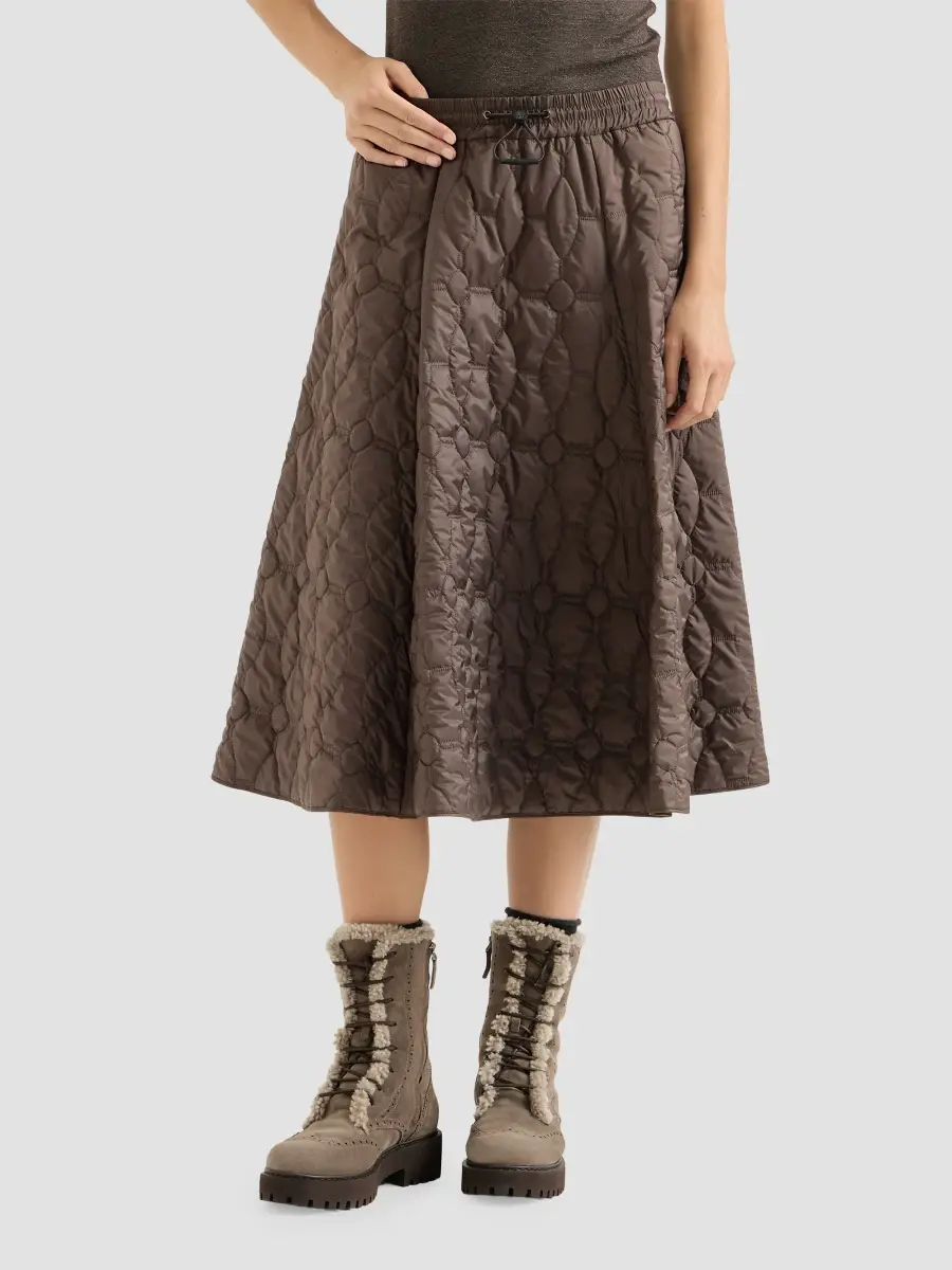 Brunello Cucinelli Women's Water-Resistant Matte Nylon Quilted Skirt with Thermore - Coffee | Thumbnail 2 Brunello Cucinelli Women's Water-Resistant Matte Nylon Quilted Skirt with Thermore - Coffee | Thumbnail 2