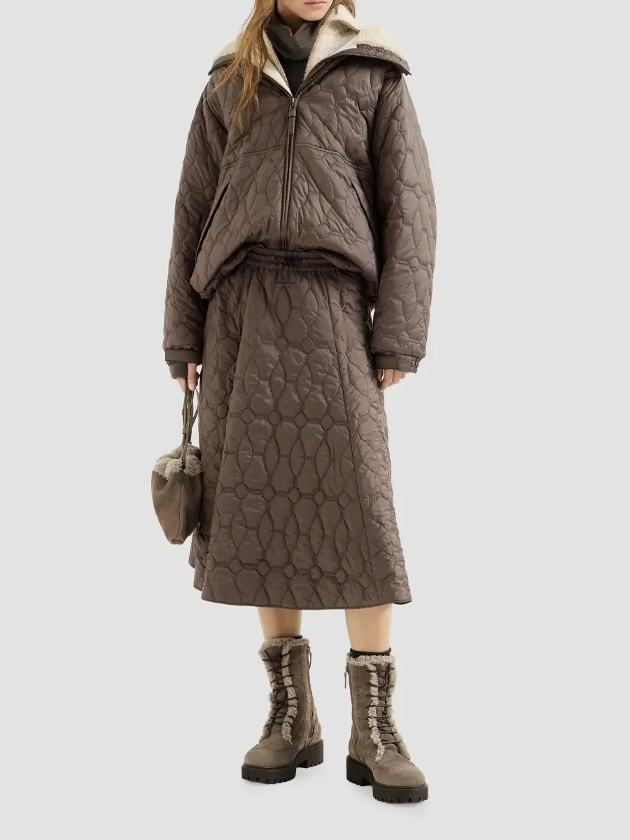 Brunello Cucinelli Women's Water-Resistant Matte Nylon Quilted Skirt with Thermore - Coffee | Thumbnail 6 Brunello Cucinelli Women's Water-Resistant Matte Nylon Quilted Skirt with Thermore - Coffee | Thumbnail 6