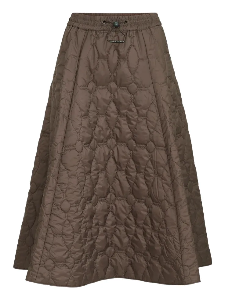 Brunello Cucinelli Women's Water-Resistant Matte Nylon Quilted Skirt with Thermore - Coffee