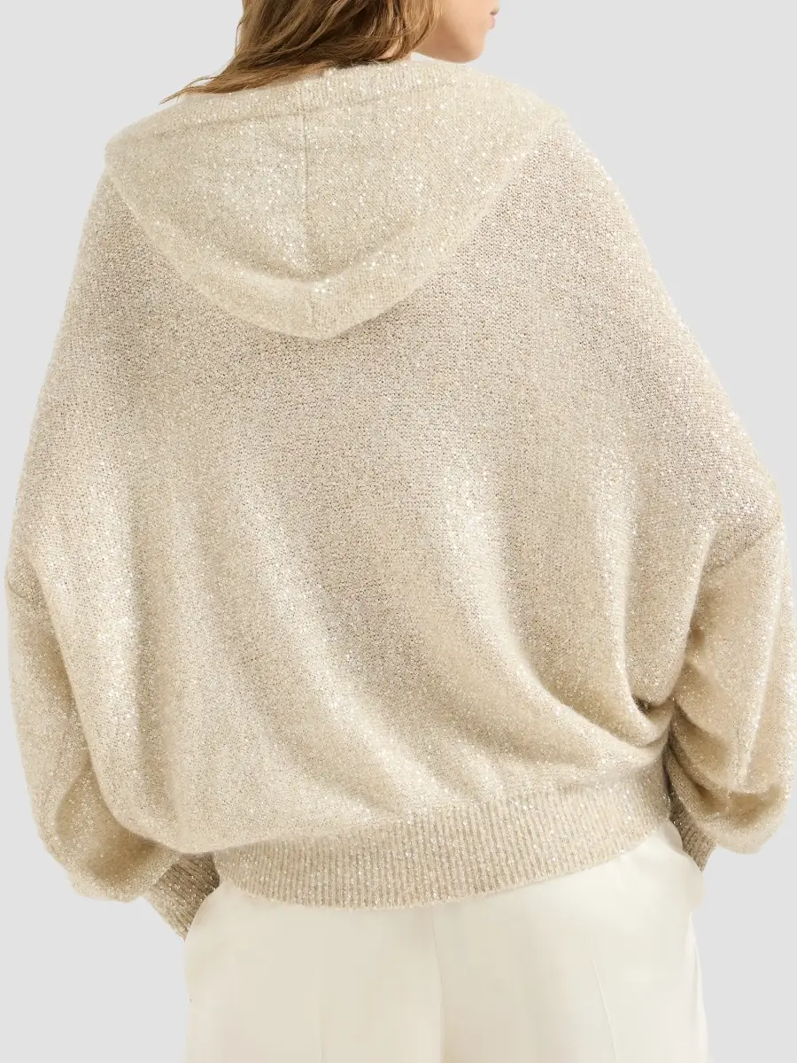 Brunello Cucinelli Women's Dazzling Texture Mohair and Wool Hooded Cardigan | Thumbnail 4