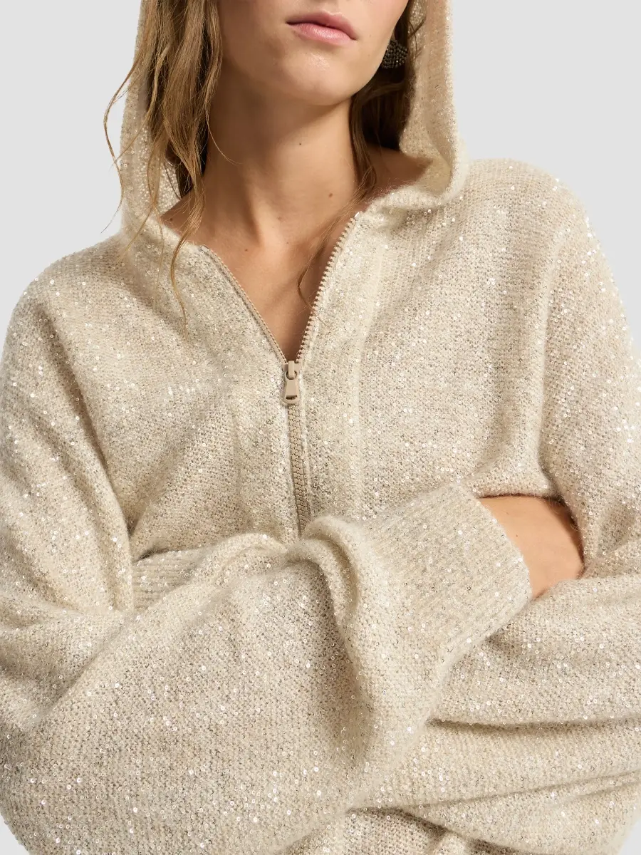 Brunello Cucinelli Women's Dazzling Texture Mohair and Wool Hooded Cardigan | Thumbnail 5