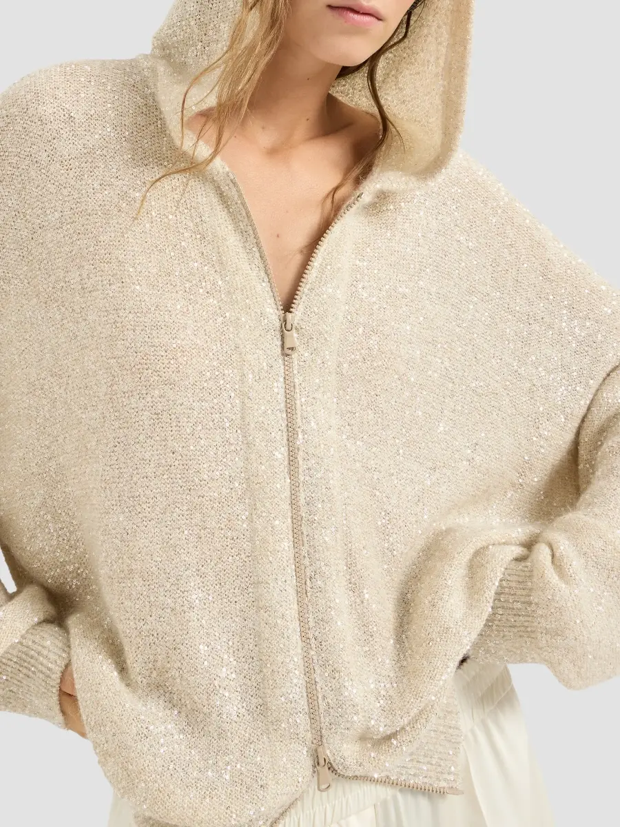 Brunello Cucinelli Women's Dazzling Texture Mohair and Wool Hooded Cardigan | Thumbnail 6