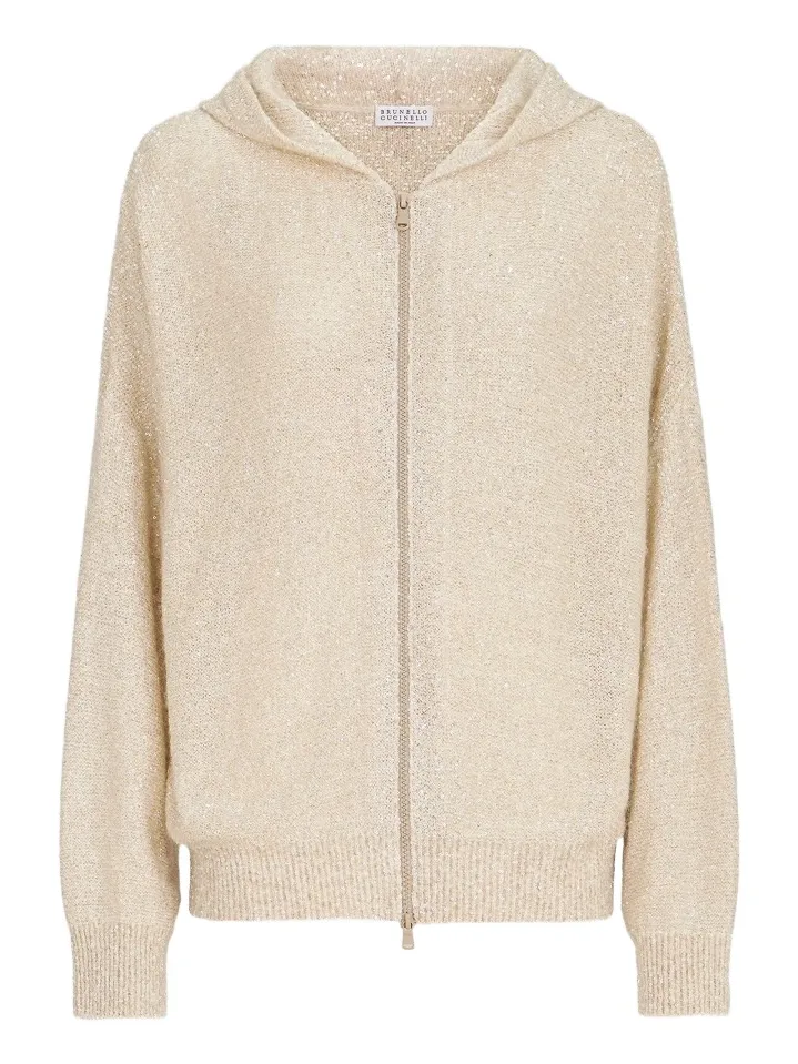 Brunello Cucinelli Women's Dazzling Texture Mohair and Wool Hooded Cardigan