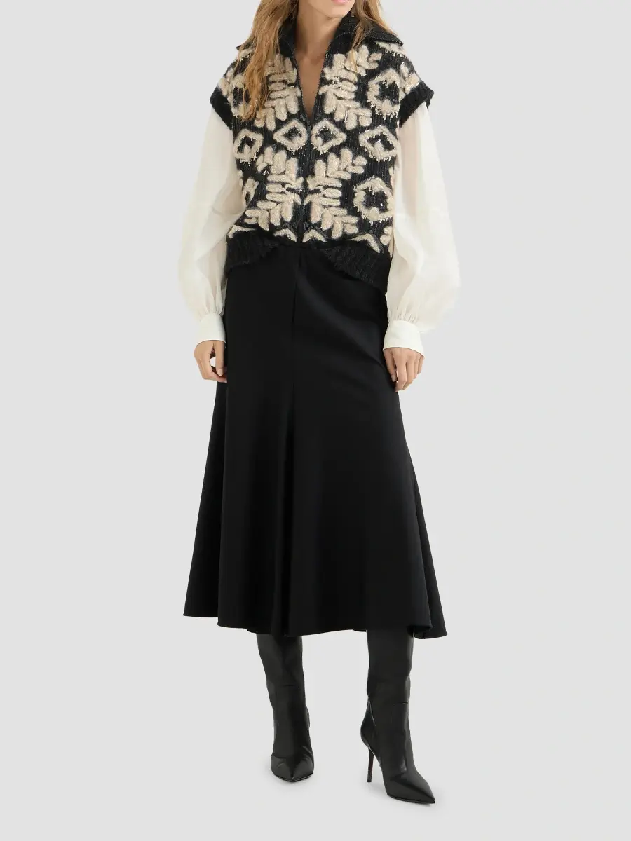 Brunello Cucinelli Women's Comfort Virgin Wool and Viscose Twill Flute Skirt | Thumbnail 2 Brunello Cucinelli Women's Comfort Virgin Wool and Viscose Twill Flute Skirt | Thumbnail 2