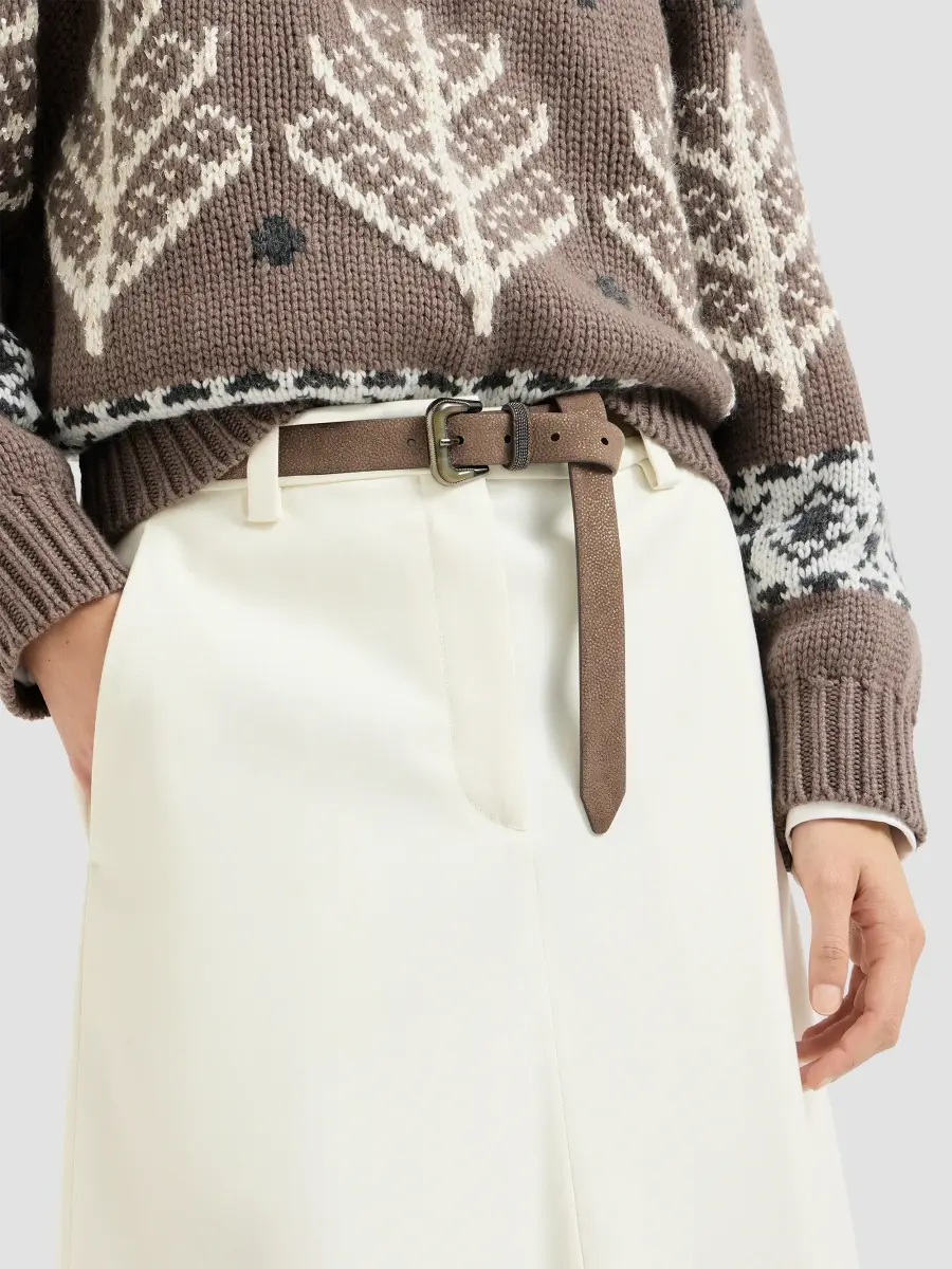 Brunello Cucinelli Women's Sparkling Textured Leather Belt with Monili - Bark | Thumbnail 2