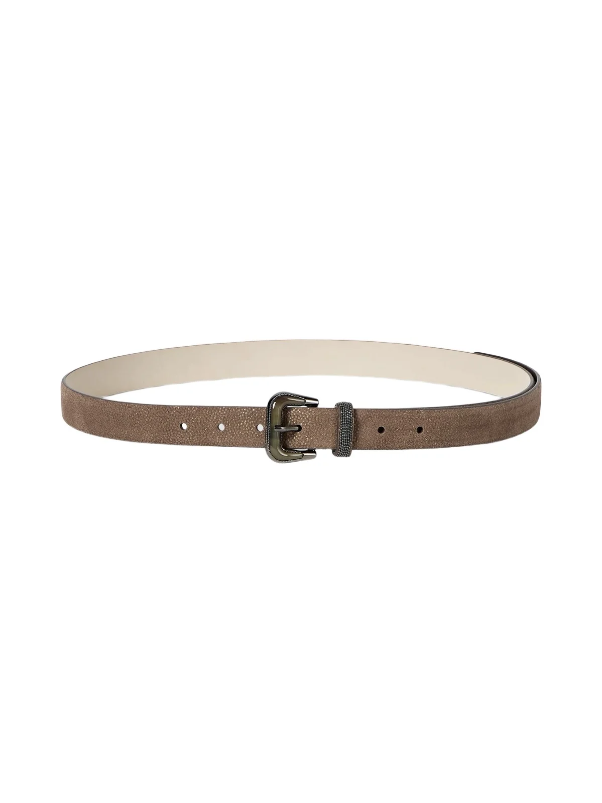 Women's Sparkling Textured Leather Belt with Monili - Bark Women's Sparkling Textured Leather Belt with Monili - Bark