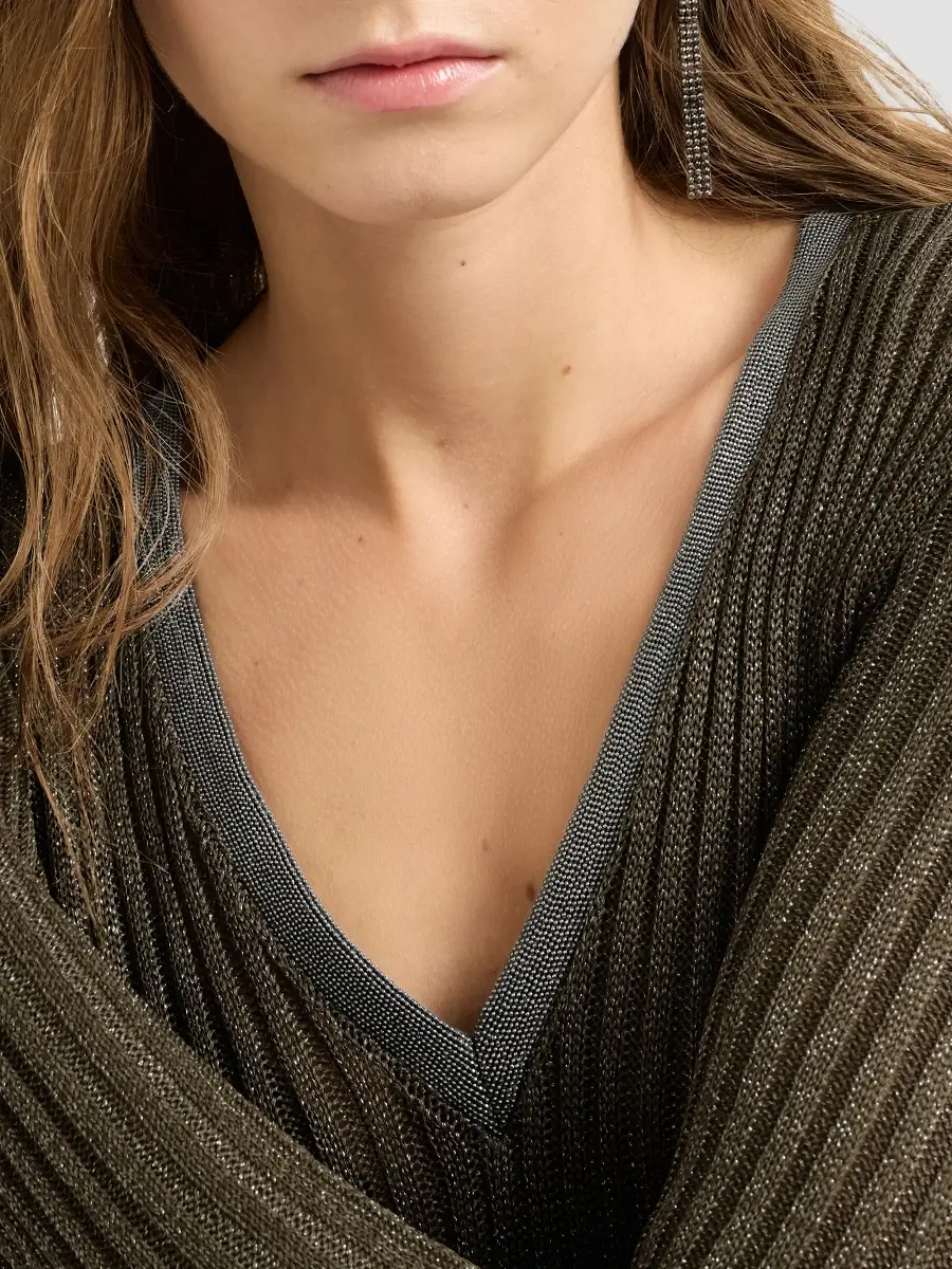 Brunello Cucinelli Women's Sparkling Rib Knit Dress with Precious Collar - Coffee | Thumbnail 6 Brunello Cucinelli Women's Sparkling Rib Knit Dress with Precious Collar - Coffee | Thumbnail 6