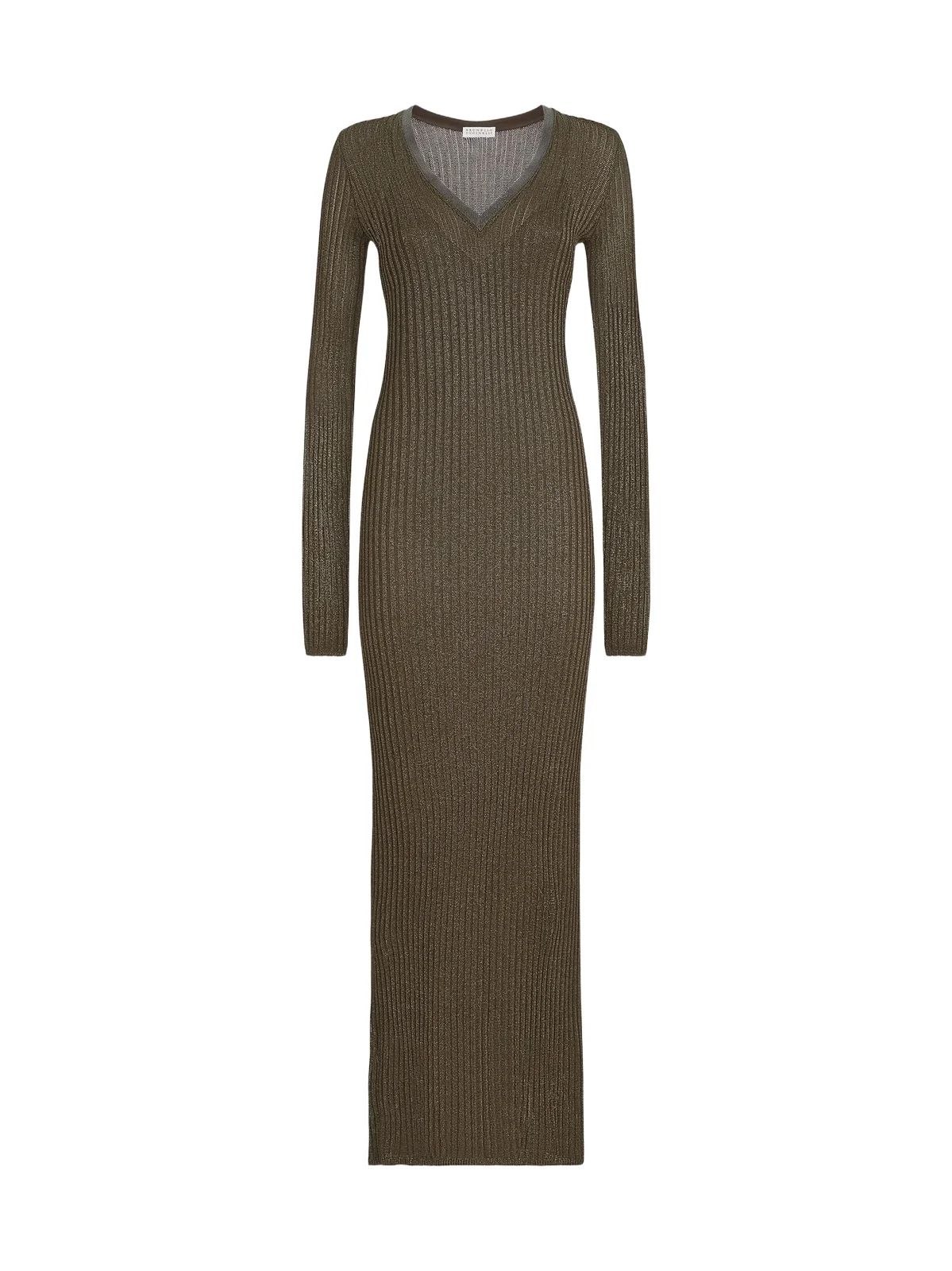 Women's Sparkling Rib Knit Dress with Precious Collar - Coffee