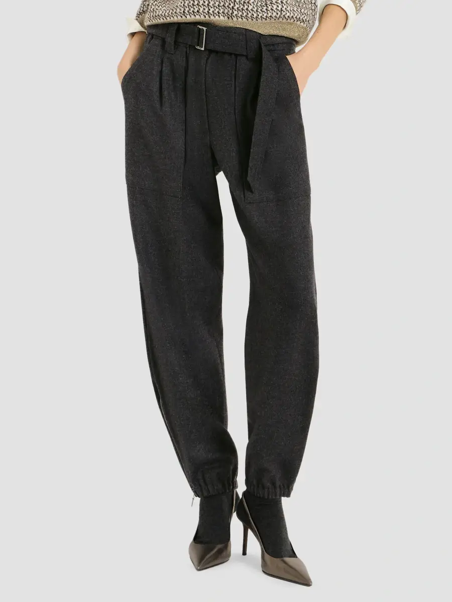 Brunello Cucinelli Women's Virgin Wool and Cashmere Twill Flannel Loose Cargo Trousers | Thumbnail 6