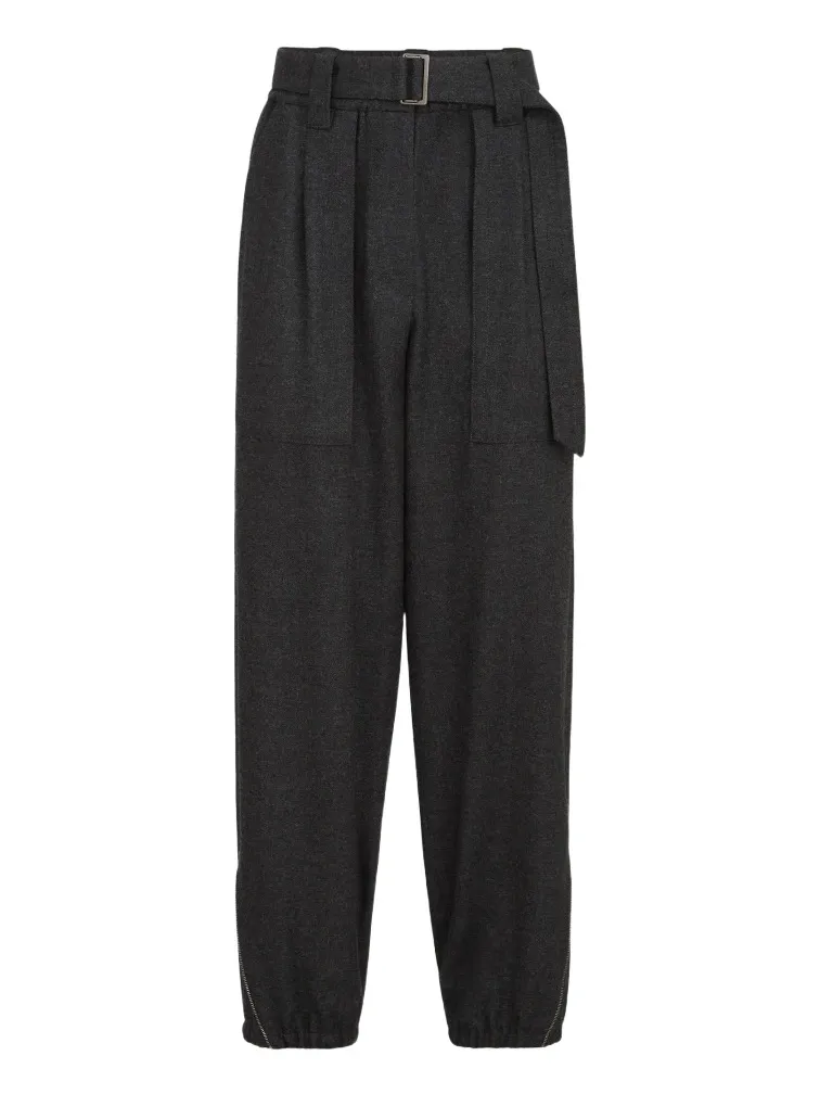 Women's Virgin Wool and Cashmere Twill Flannel Loose Cargo Trousers Women's Virgin Wool and Cashmere Twill Flannel Loose Cargo Trousers