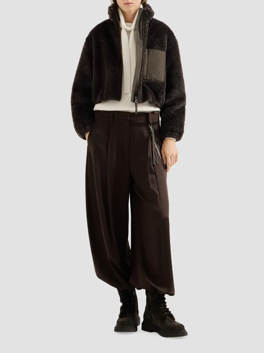 Brunello Cucinelli Women's Sparkling Alpaca and Virgin Wool Cropped Outerwear Jacket | Thumbnail 2