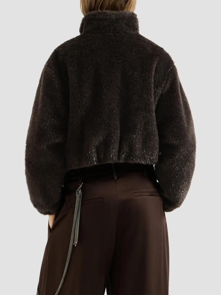 Brunello Cucinelli Women's Sparkling Alpaca and Virgin Wool Cropped Outerwear Jacket | Thumbnail 4
