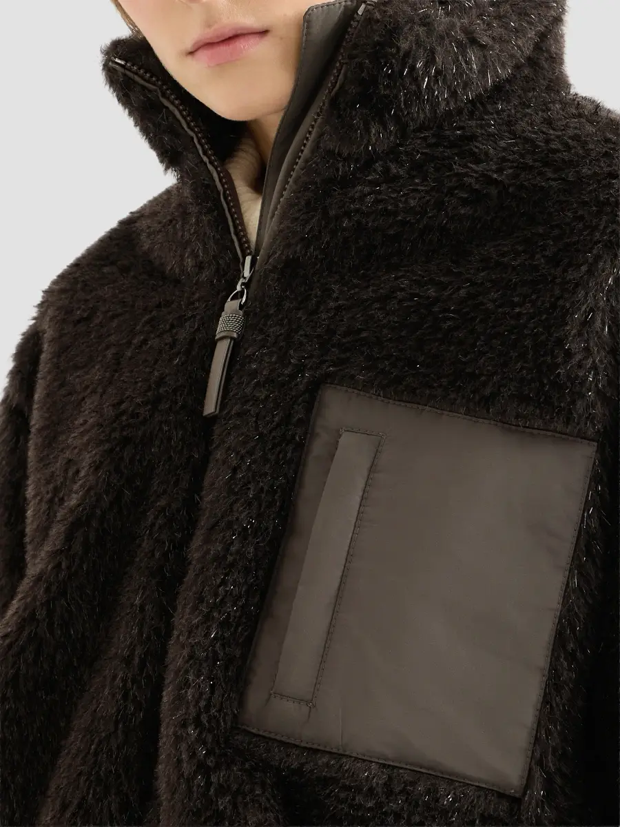 Brunello Cucinelli Women's Sparkling Alpaca and Virgin Wool Cropped Outerwear Jacket | Thumbnail 5