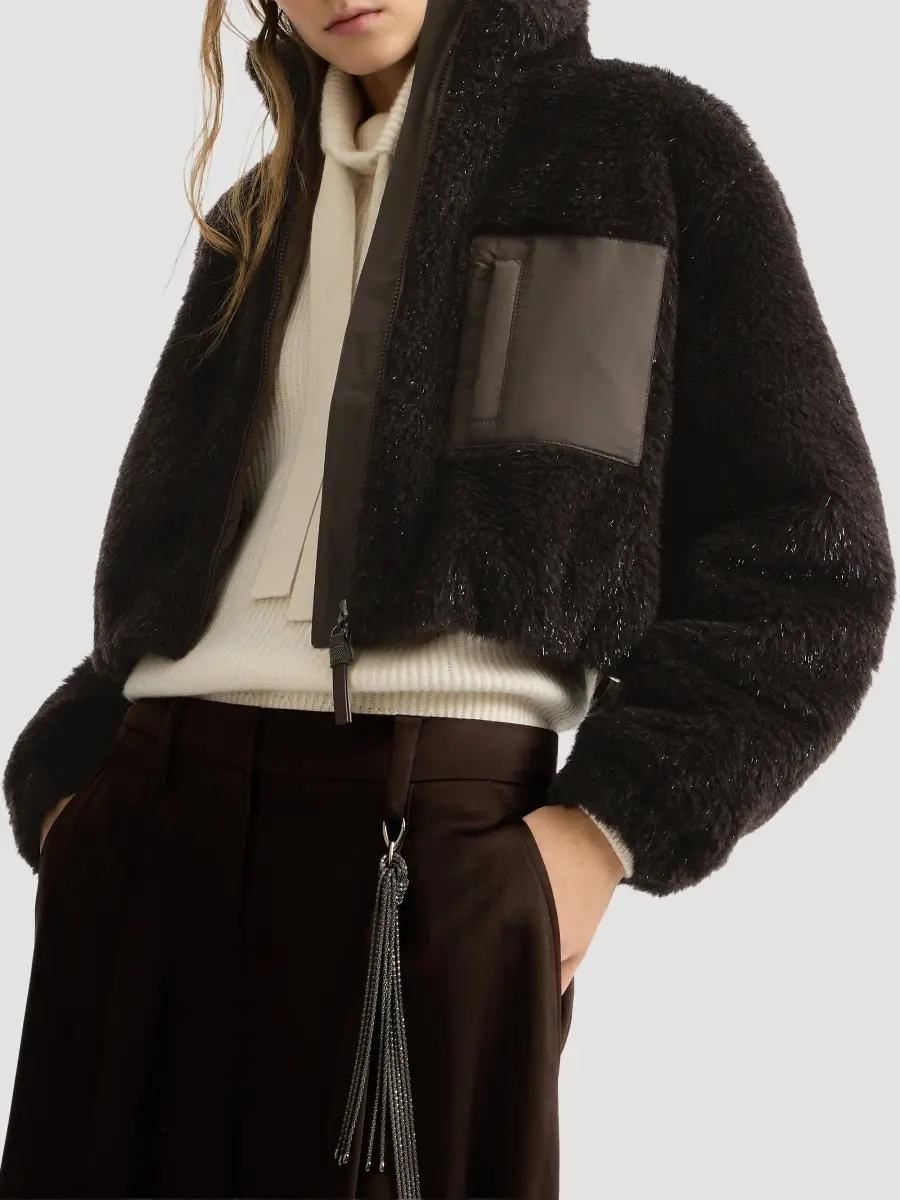 Brunello Cucinelli Women's Sparkling Alpaca and Virgin Wool Cropped Outerwear Jacket | Thumbnail 6