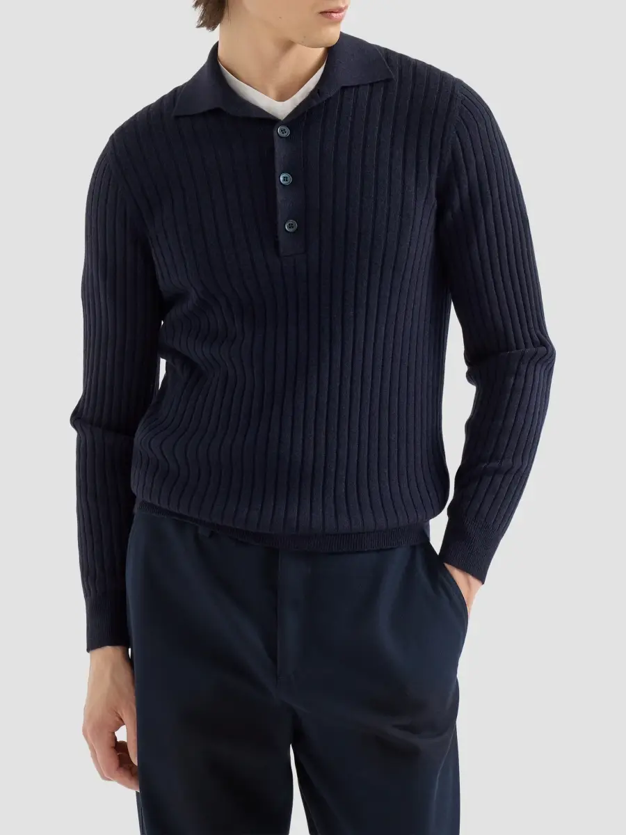 Brunello Cucinelli Men's Cashmere Rib Knit Polo Shirt | Thumbnail 3 Brunello Cucinelli Men's Cashmere Rib Knit Polo Shirt | Thumbnail 3