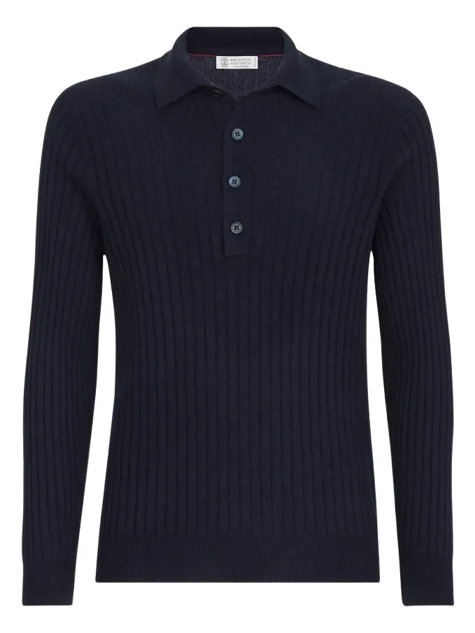 Brunello Cucinelli Men's Cashmere Rib Knit Polo Shirt