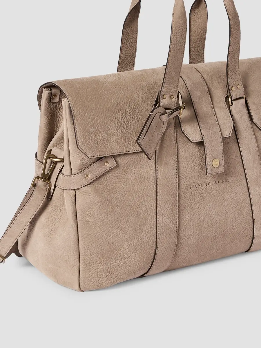 Brunello Cucinelli Men's Textured Nubuck Country Weekender Bag | Thumbnail 4 Brunello Cucinelli Men's Textured Nubuck Country Weekender Bag | Thumbnail 4