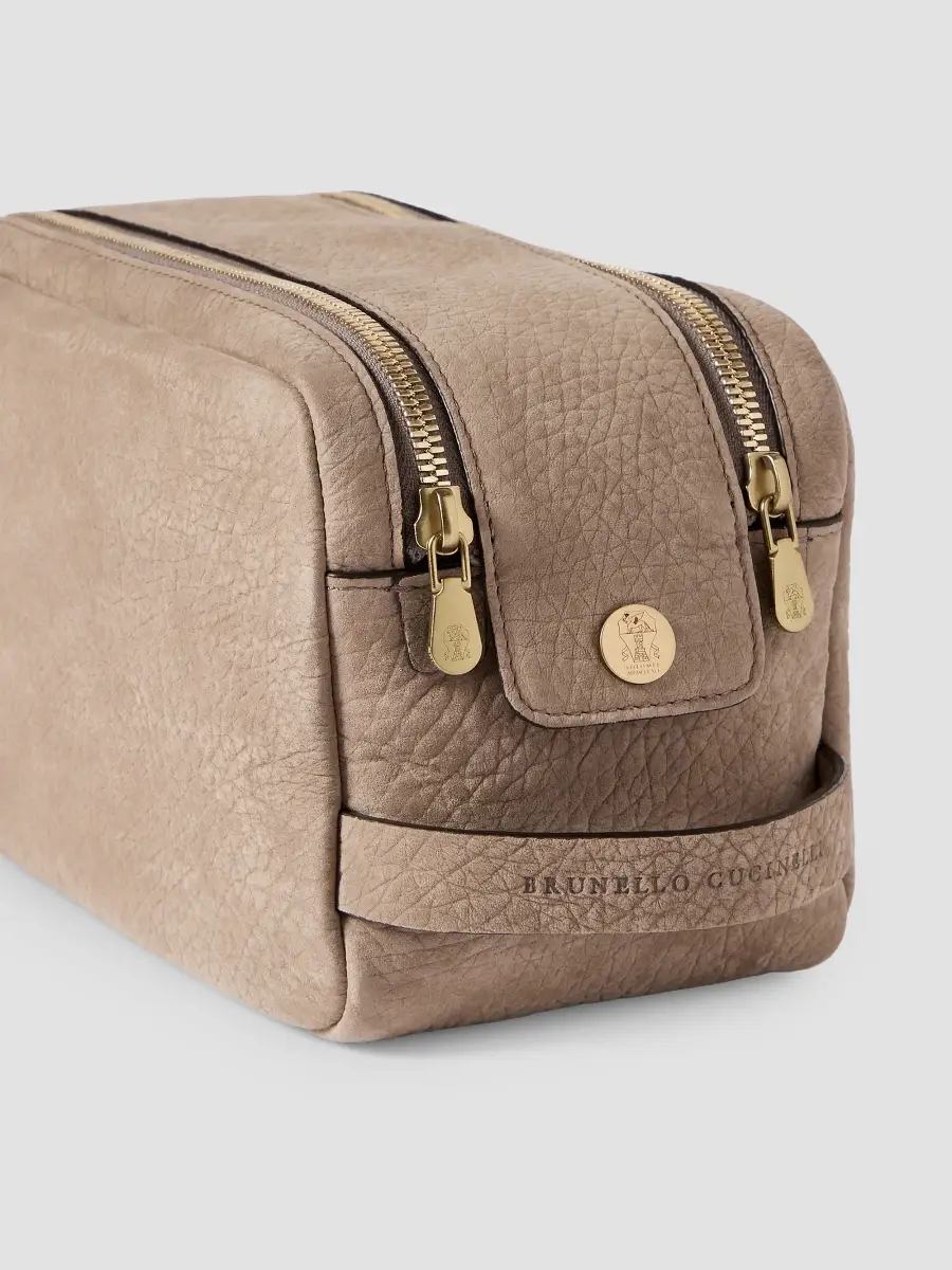 Brunello Cucinelli Textured Nubuck Beauty Case with Double Zipper - Brown | Thumbnail 3 Brunello Cucinelli Textured Nubuck Beauty Case with Double Zipper - Brown | Thumbnail 3