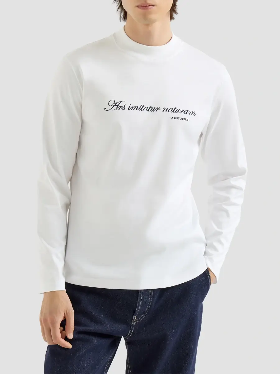 Brunello Cucinelli Men's Cotton Jersey Long Sleeve Mock Neck T-Shirt | Thumbnail 2 Brunello Cucinelli Men's Cotton Jersey Long Sleeve Mock Neck T-Shirt | Thumbnail 2