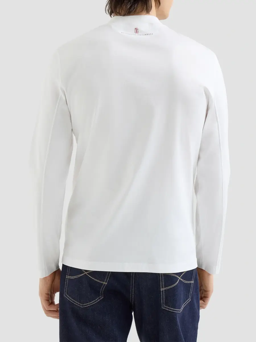 Brunello Cucinelli Men's Cotton Jersey Long Sleeve Mock Neck T-Shirt | Thumbnail 3 Brunello Cucinelli Men's Cotton Jersey Long Sleeve Mock Neck T-Shirt | Thumbnail 3