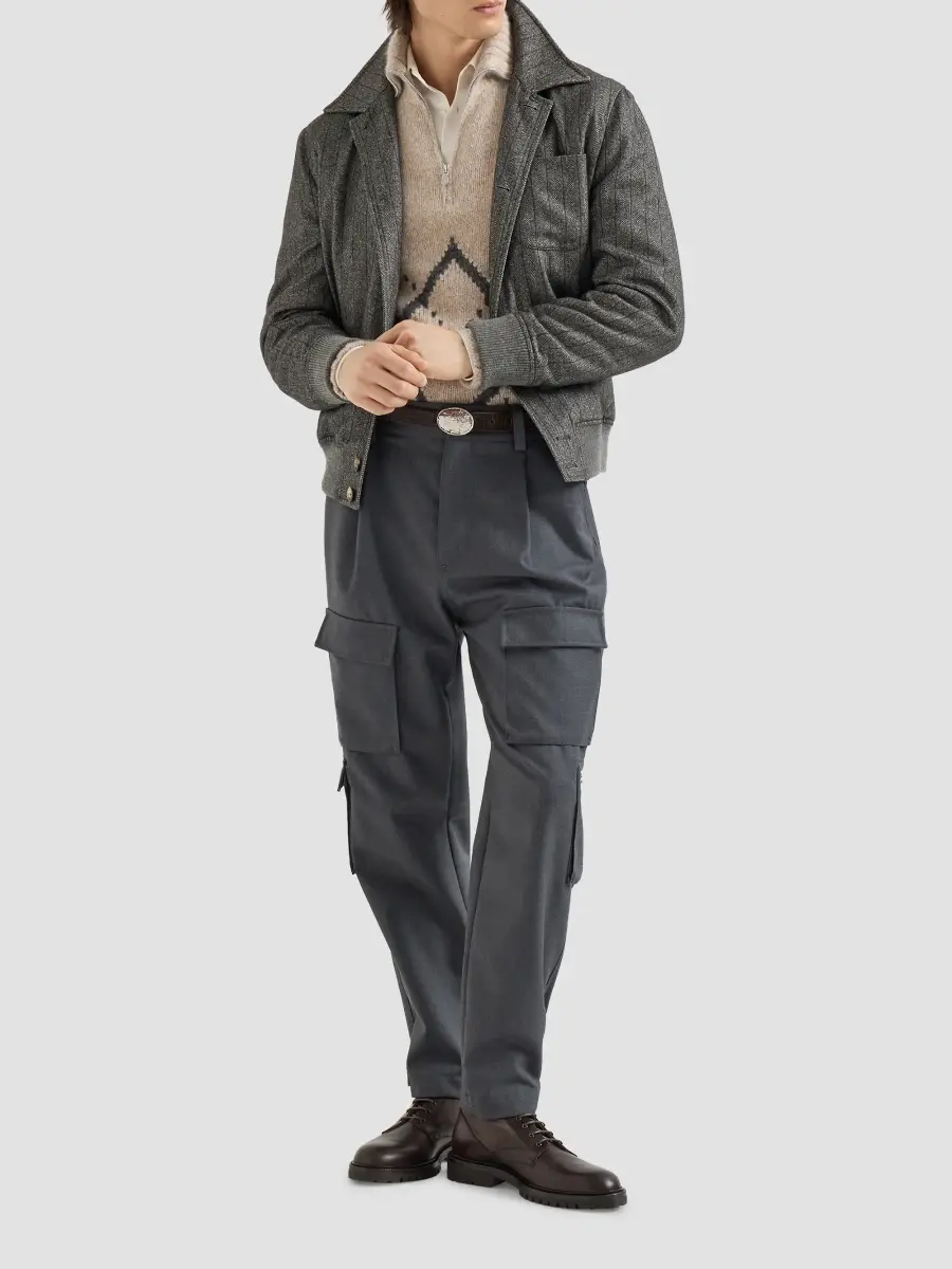 Brunello Cucinelli Men's Cashmere and Silk Chalk Stripe Chevron Outerwear Jacket | Thumbnail 2 Brunello Cucinelli Men's Cashmere and Silk Chalk Stripe Chevron Outerwear Jacket | Thumbnail 2