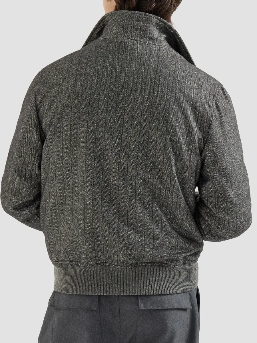 Brunello Cucinelli Men's Cashmere and Silk Chalk Stripe Chevron Outerwear Jacket | Thumbnail 4 Brunello Cucinelli Men's Cashmere and Silk Chalk Stripe Chevron Outerwear Jacket | Thumbnail 4